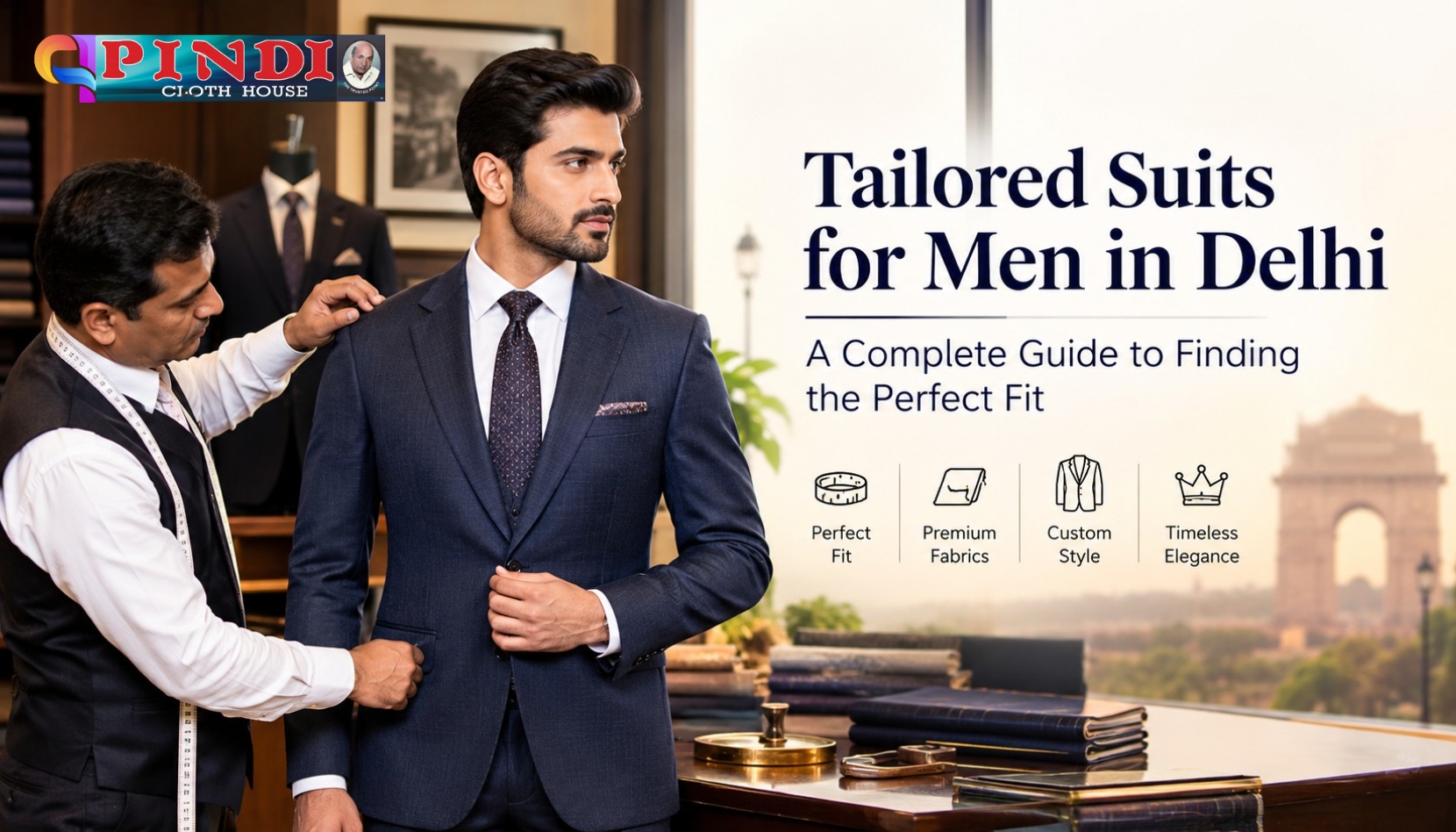 Tailored suits for men in Delhi at Pindi Cloth House