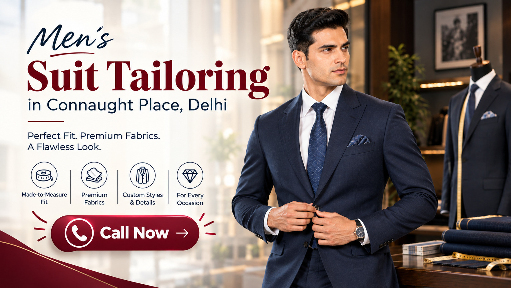 Men tailor in Connaught Place creating tailored suits for men in Delhi